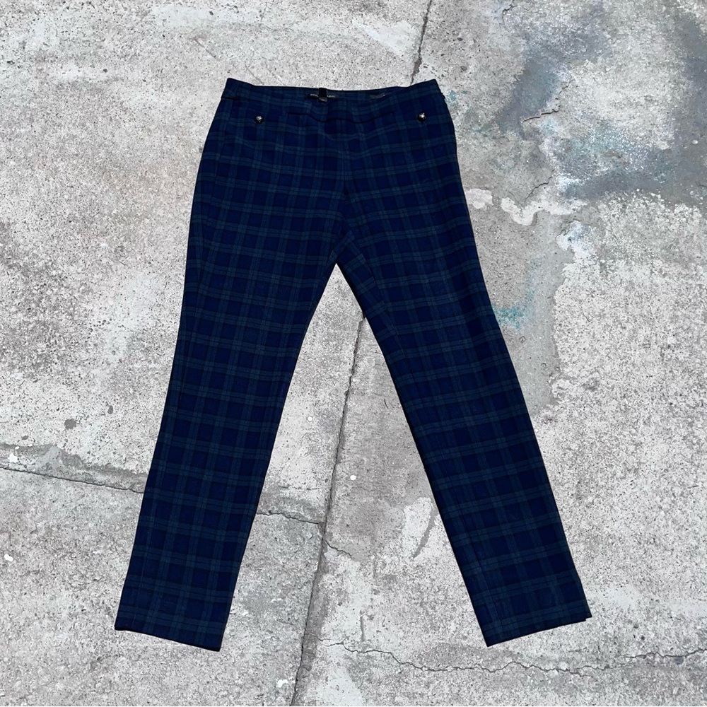 Banana Republic Sloan Pants Stretchy Blue/Green Plaid Decorative Buttons sz 2
